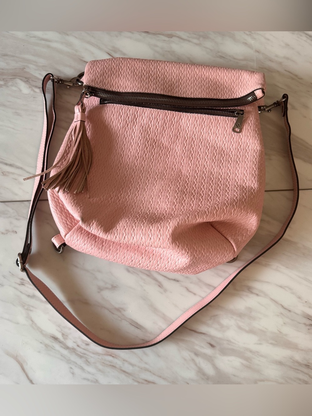 Patricia Nash Luzille Pink Leather Convertible Backpack Crossbody Bag Tassel